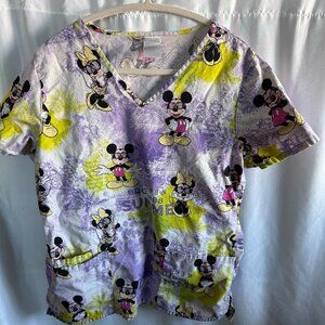 Disney Endless Summer Mickey Minnie Scrub Top Women’s Small VGUC